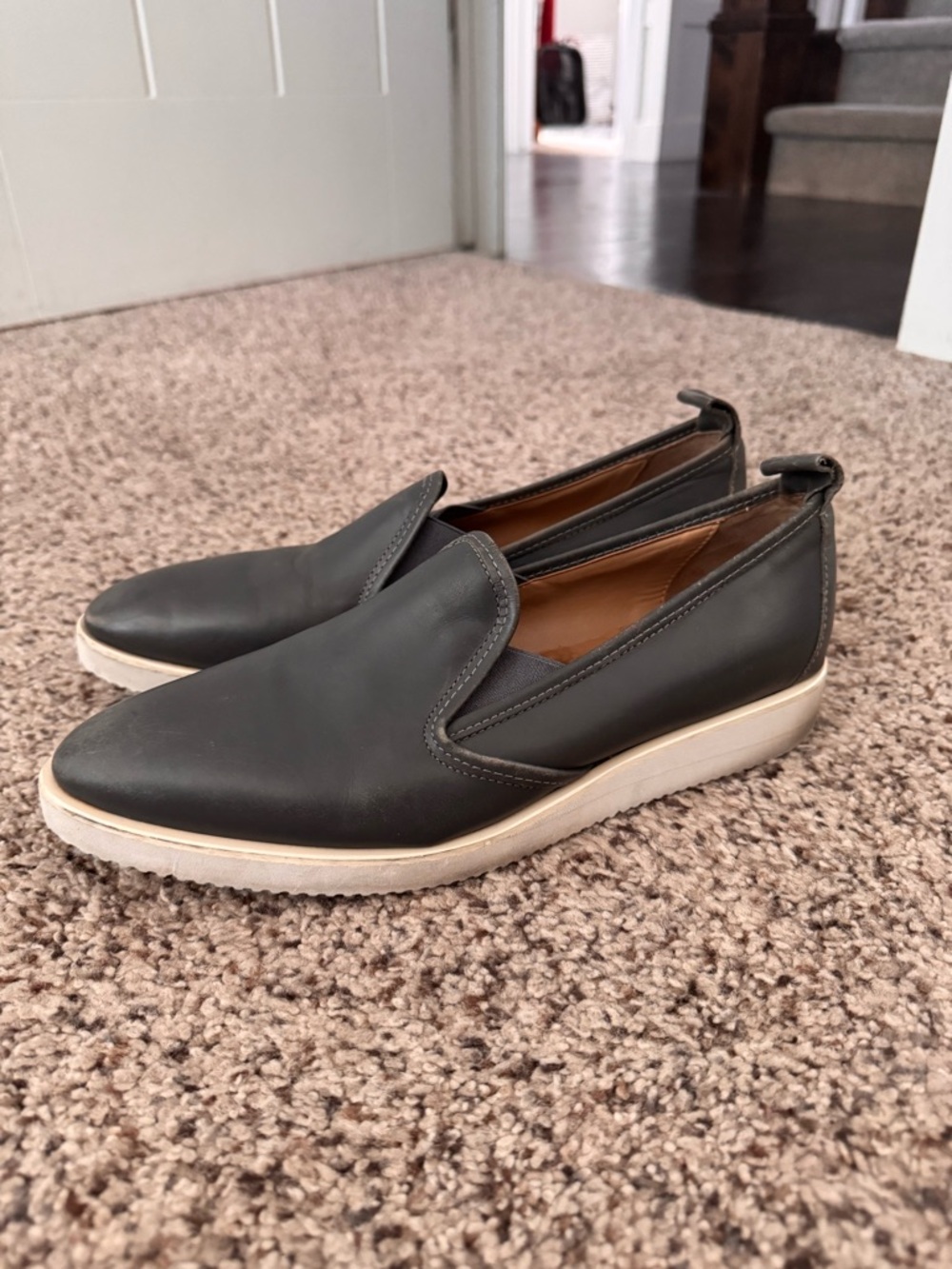 Everlane Dark Grey Leather Slip-On Loafers with White Sole